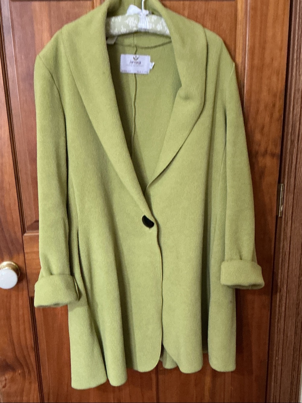 Olive Green Women's Fleece Coat - Shawl Collar Single-Button Jacket